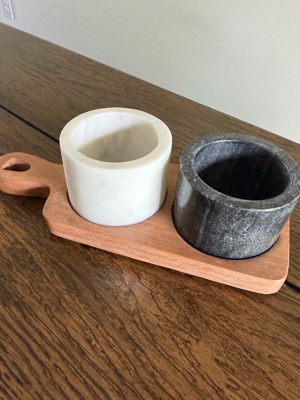 Hearth & Hand Magnolia Stoneware Salt and Pepper Cellars Acacia Wood Stonewear